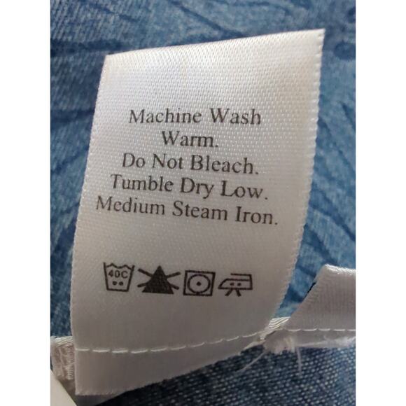 Coldwater Creek Blue Palm Print Layered Chambray Denim Dress Buttons Women Sze 8 - Picture 7 of 7